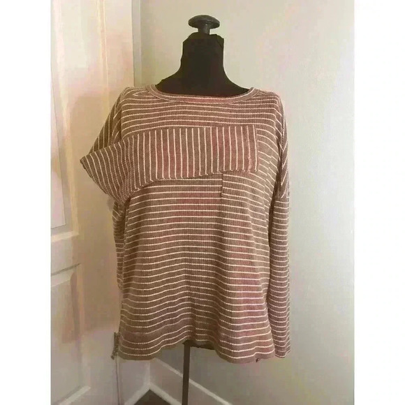 In Loom Womens Large Ribbed Long Sleeve Stripped Loose‎ Henley Style Shirt NWOT - Picture 4 of 9
